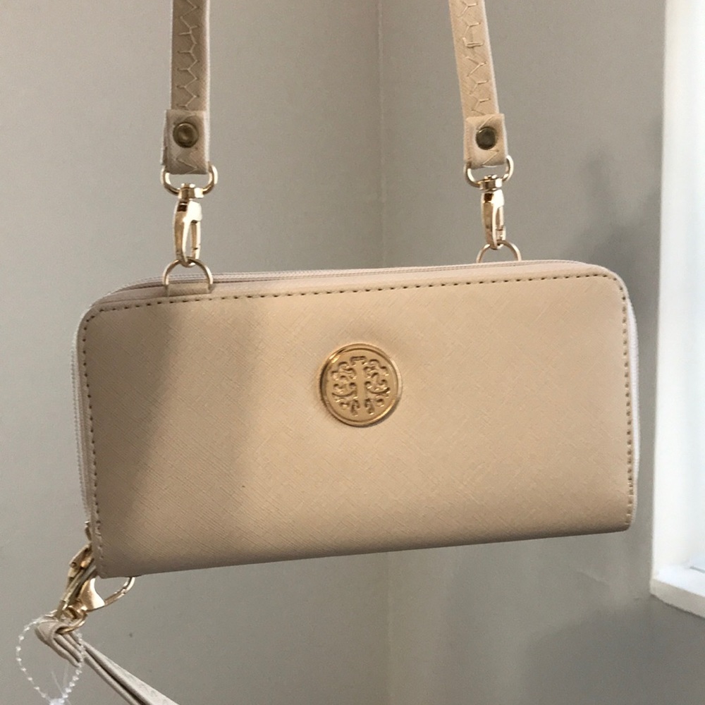 Beige Crossbody/Wristlet Wallet